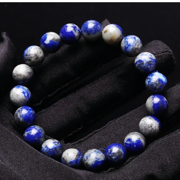 New! Genuine Natural Lapis Lazuli Beaded Bracelet - Picture 5 of 8